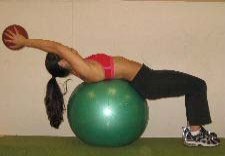 medicine ball crunches on a stability ball
